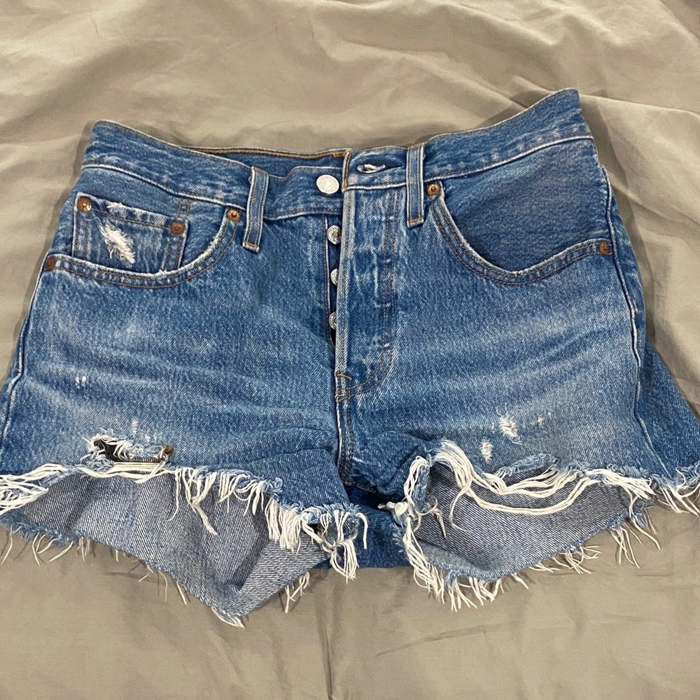 Levi's Frayed Hem Blue Jean Shorts